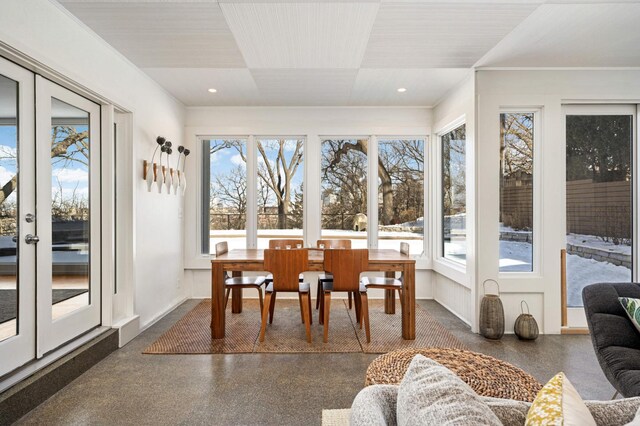 sunroom featuring french doors