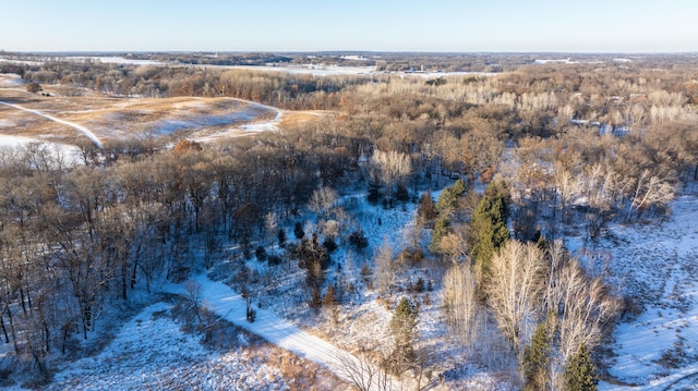 birds eye view of property with a forest view