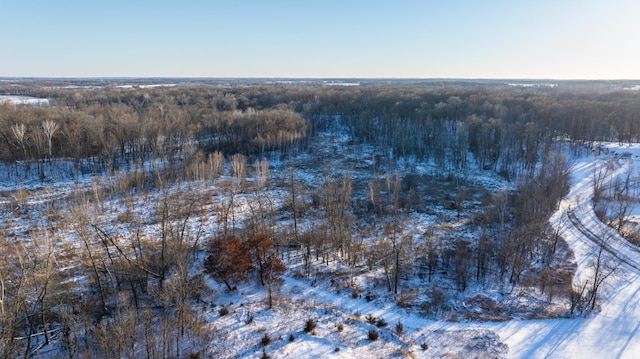 snowy aerial view with a view of trees