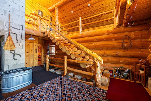 17910 27th Ave, Fair Haven Twp, MN 55320 - bedroom with rustic walls and wooden ceiling