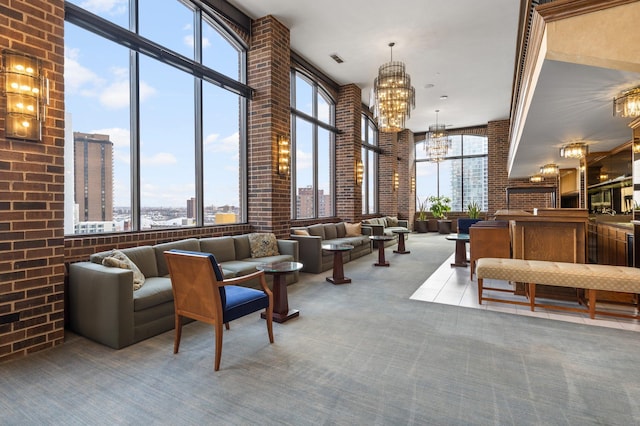 lobby with a view of city