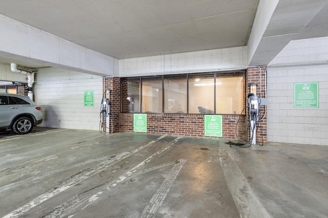 interior space featuring concrete block wall