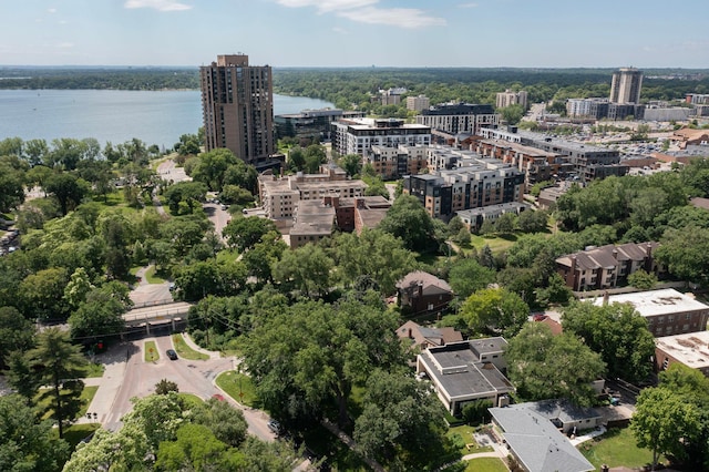 bird's eye view with a water view and a city view