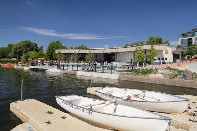 dock area with a water view