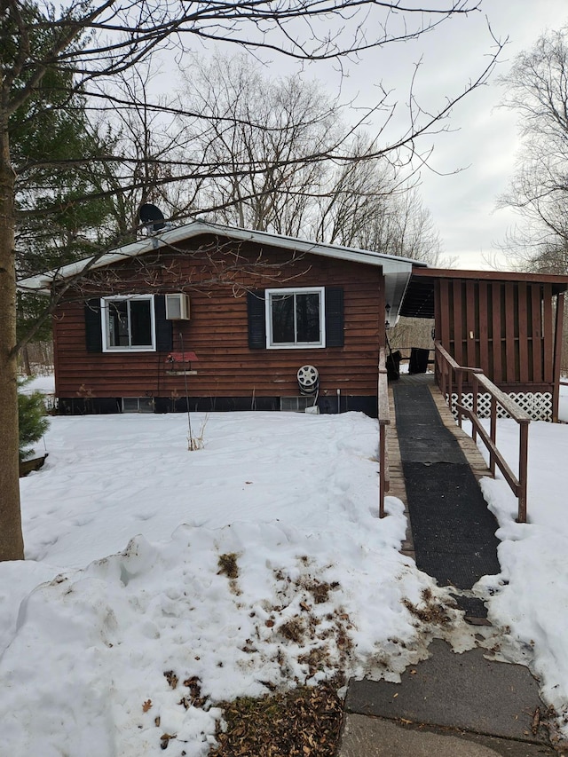 view of snow covered property