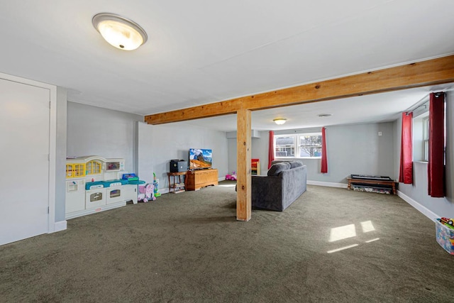 game room featuring carpet floors and baseboards