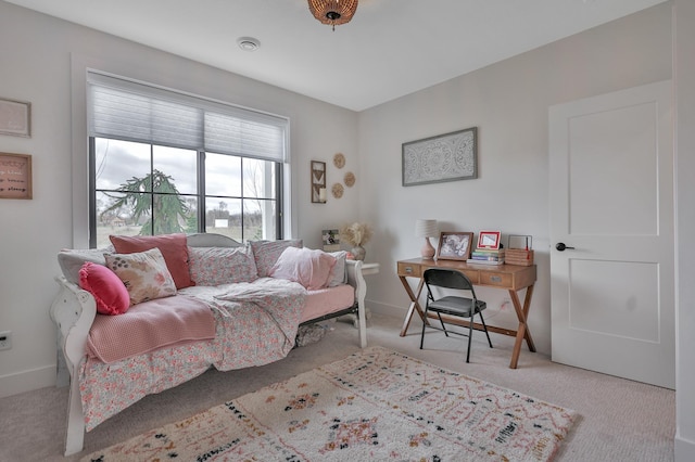 living area with carpet and baseboards