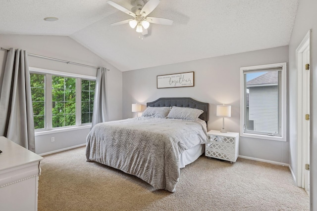 3679 Commonwealth Rd, Woodbury, MN 55125 - bedroom with carpet flooring, baseboards, lofted ceiling, a textured ceiling, and a ceiling fan