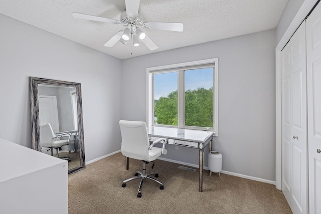 3679 Commonwealth Rd, Woodbury, MN 55125 - carpeted home office featuring baseboards, a ceiling fan, and a textured ceiling