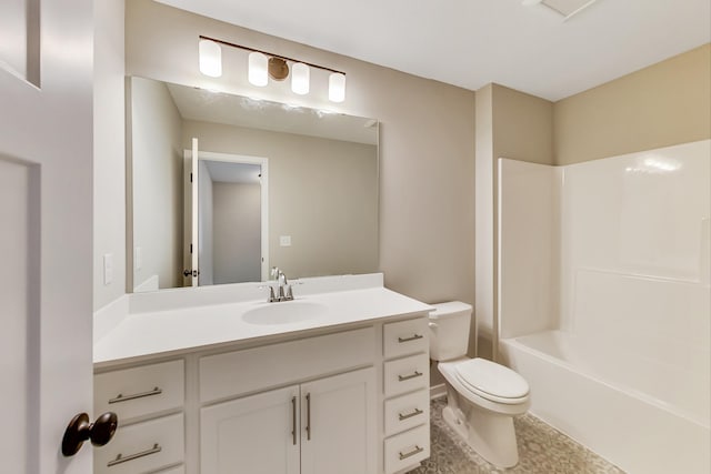 full bathroom with vanity, toilet, and shower / washtub combination