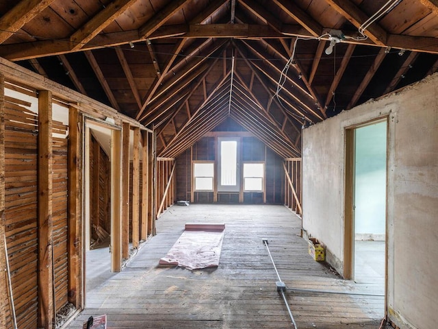 view of unfinished attic