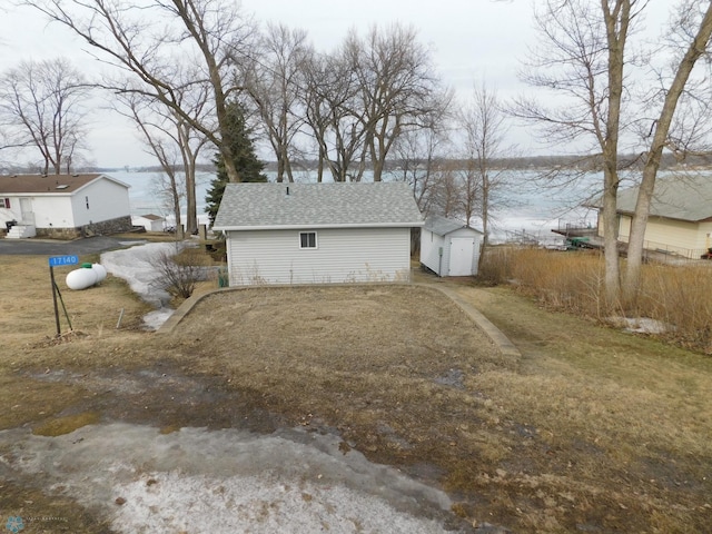 exterior space featuring a water view