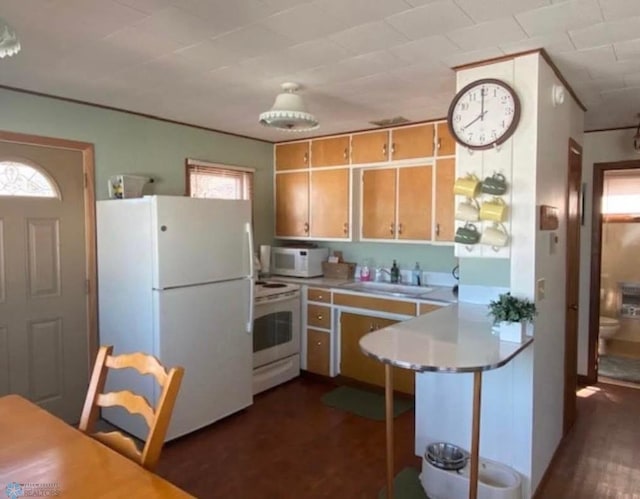 17140 Big Cormorant Rd, Lake Eunice Twp, MN 56511 - kitchen featuring white appliances, a sink, and light countertops