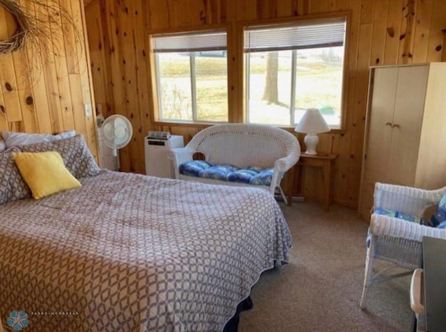 17140 Big Cormorant Rd, Lake Eunice Twp, MN 56511 - bedroom with wooden walls and carpet floors
