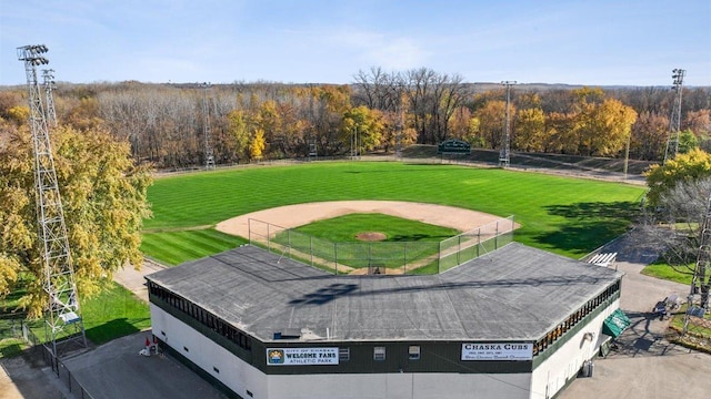 aerial view featuring a view of trees