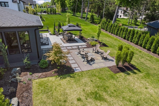 view of yard featuring a patio area and a gazebo