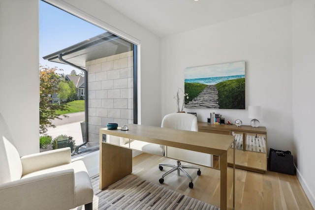 office space featuring wood finished floors and baseboards