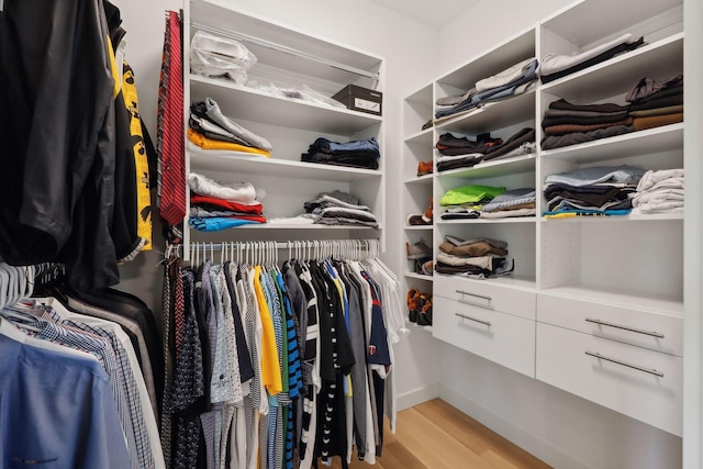 walk in closet with wood finished floors