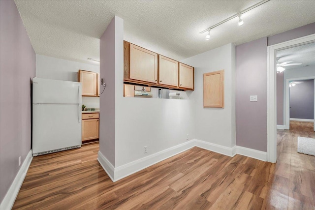 79 Western Ave N Unit 305, Saint Paul, MN 55102 - hallway featuring light wood-style floors, a textured ceiling, baseboards, and rail lighting