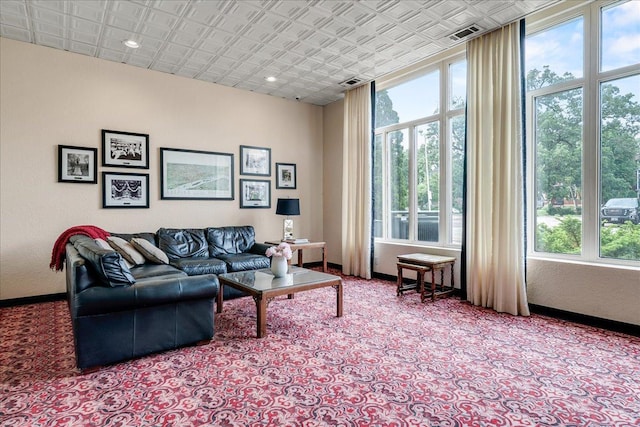 79 Western Ave N Unit 305, Saint Paul, MN 55102 - living area featuring baseboards, an ornate ceiling, and carpet