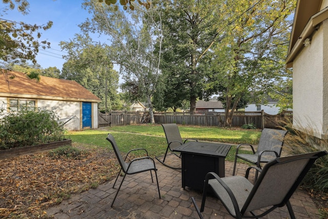 view of patio / terrace featuring a fenced backyard and a garden