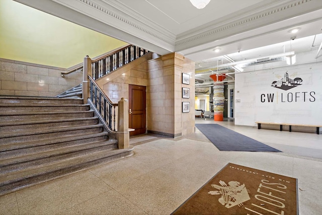 building lobby featuring stairs