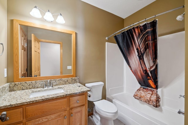 full bathroom featuring vanity, toilet, and shower / tub combo with curtain