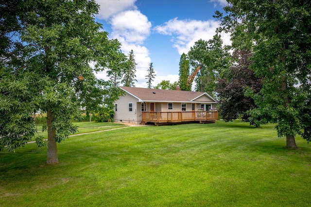 view of yard with a wooden deck