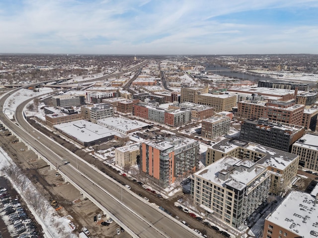 birds eye view of property with a city view