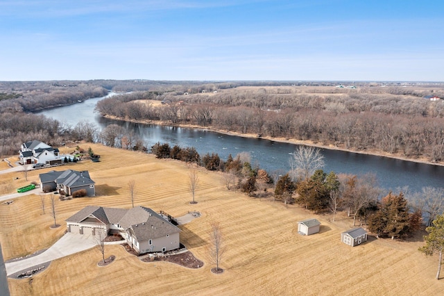 aerial view featuring a water view