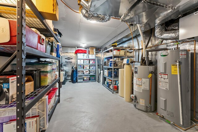 interior space featuring gas water heater and electric water heater