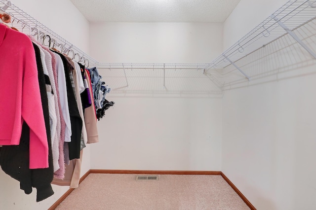 walk in closet featuring visible vents and carpet flooring