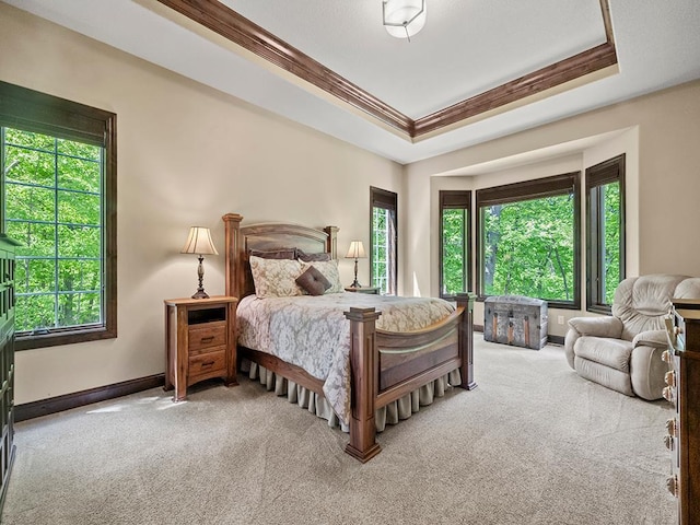 4350 Golfview Dr, Jordan, MN 55352 - carpeted bedroom featuring ornamental molding, baseboards, and a tray ceiling