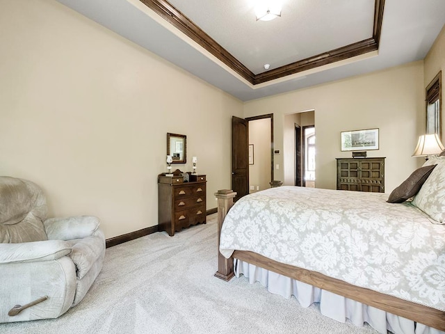 4350 Golfview Dr, Jordan, MN 55352 - bedroom with crown molding, light carpet, baseboards, and a raised ceiling
