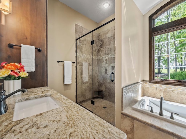 4350 Golfview Dr, Jordan, MN 55352 - full bathroom with a bath, a shower stall, and vanity