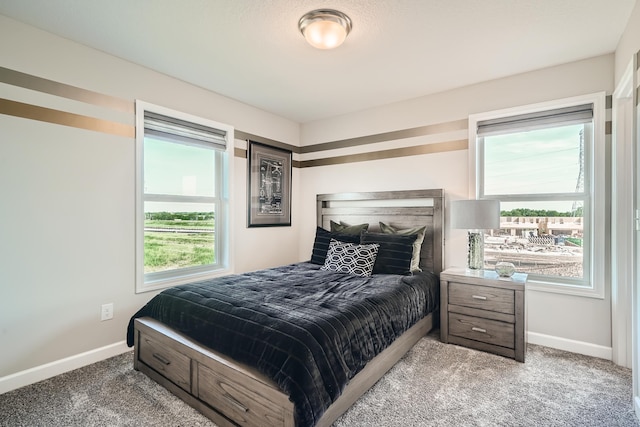 bedroom with carpet floors and baseboards