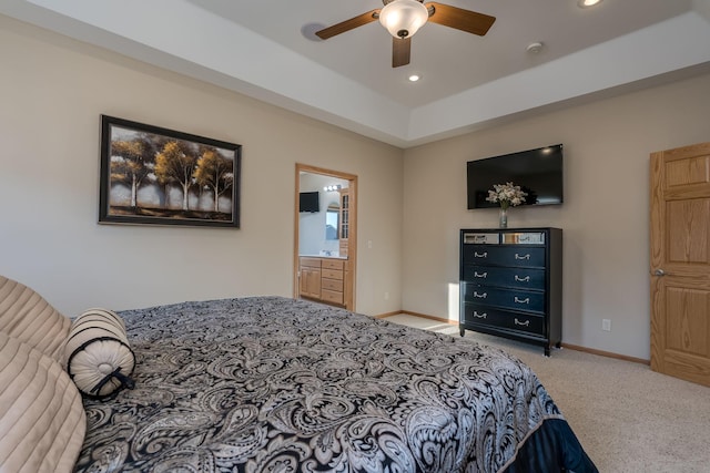 bedroom featuring carpet floors, recessed lighting, and baseboards