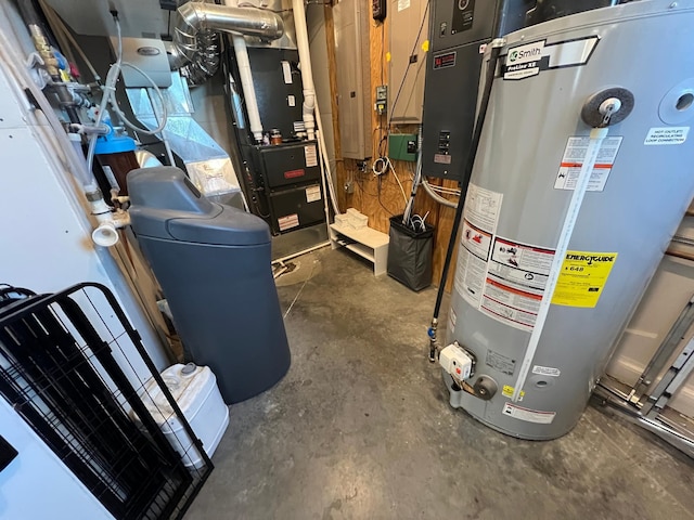 utilities featuring heating unit and gas water heater