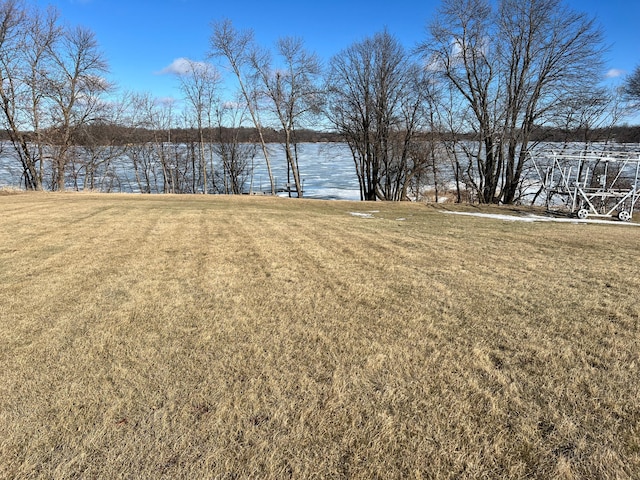 view of yard with a water view