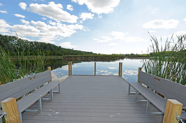 view of dock with a water view