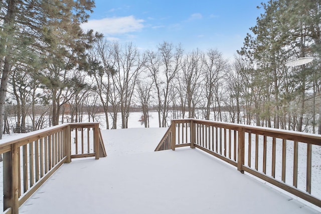 view of snow covered deck