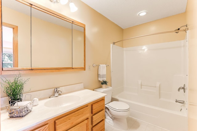 13857 Jacob Ave, Nininger Twp, MN 55033 - full bath with vanity, bathtub / shower combination, tile patterned flooring, and a textured ceiling