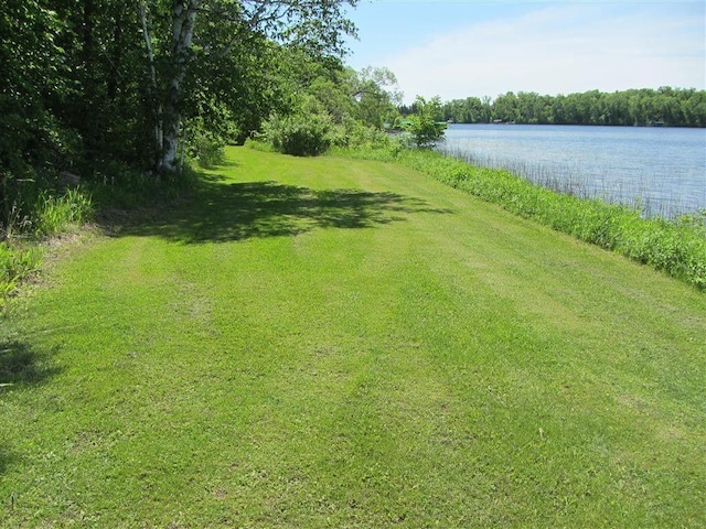 view of yard with a water view