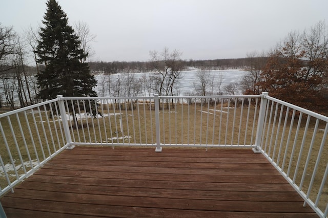 view of snow covered deck