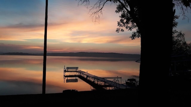 view of water feature with a dock