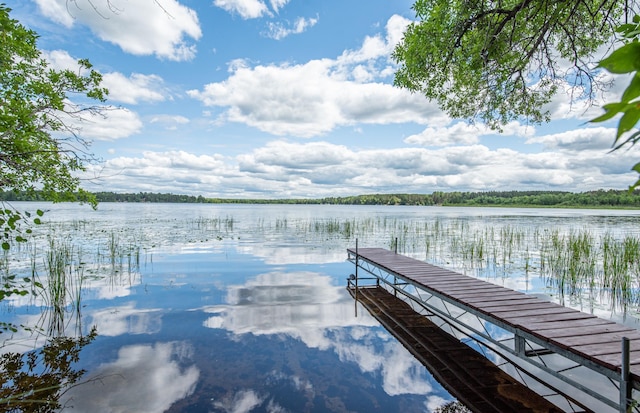 view of dock with a water view