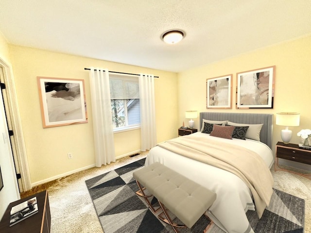 carpeted bedroom with baseboards and visible vents