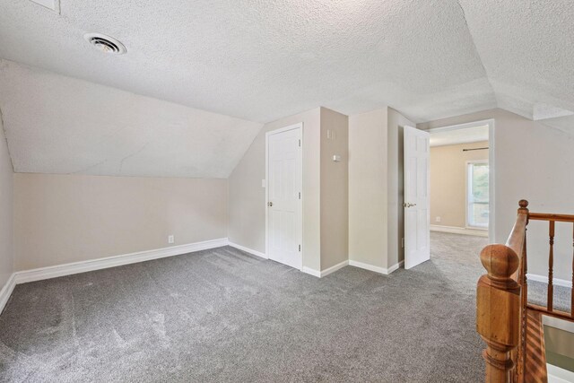 301 Lake St, Waconia, MN 55387 - bonus room featuring lofted ceiling, carpet, a textured ceiling, and baseboards