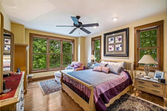 35365 Boot Lake Rd, Park Rapids, MN 56470 - bedroom featuring multiple windows, wood finished floors, a ceiling fan, and baseboards