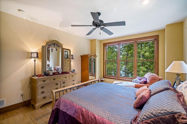 35365 Boot Lake Rd, Park Rapids, MN 56470 - bedroom featuring a ceiling fan, light wood-style flooring, and baseboards